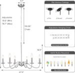 27.5'' Brushed Nickel Chandelier, 6-Light Farmhouse Chandelier for Dining Room Lighting Fixture, Rustic Industrial Modern Candle Chandelier for Bedroom, Kitchen, Living Room, Foyer, Hallway - Image 4
