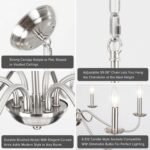 27.5'' Brushed Nickel Chandelier, 6-Light Farmhouse Chandelier for Dining Room Lighting Fixture, Rustic Industrial Modern Candle Chandelier for Bedroom, Kitchen, Living Room, Foyer, Hallway - Image 5