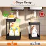 3 Pack Multi-Purpose Under Sink Organizers and Storage, 2025 L-Shaped Pull Out Cabinet Organizer for Bathroom & Kitchen, Under Cabinet Organizer with Hooks Hanging Cup, Black - Image 3