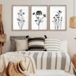 Flower Plant Wall Art Decor 16"x11" Set of 3 Black And White Botanical Painting Wood Framed For Minimalist Bedroom Office Rustic Living Room Abstract Wildflower Sign Hanging (Wood White) - Image 5