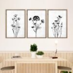 Flower Plant Wall Art Decor 16"x11" Set of 3 Black And White Botanical Painting Wood Framed For Minimalist Bedroom Office Rustic Living Room Abstract Wildflower Sign Hanging (Wood White) - Image 6