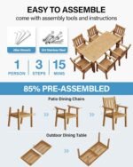 YEFU HIPS Patio Table Set: 7 Piece Outdoor Table and Chairs Dining Furniture Set with Umbrella Hole - Teak Modern Plastic Dining Sets 6 Person for Outside Deck with Metal Aluminum Frame - Image 3