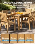 YEFU HIPS Patio Table Set: 7 Piece Outdoor Table and Chairs Dining Furniture Set with Umbrella Hole - Teak Modern Plastic Dining Sets 6 Person for Outside Deck with Metal Aluminum Frame - Image 4