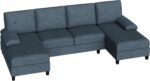 Shintenchi U-Shaped Sectional Sofa with Double Chaise, 4-Seat Linen Fabric Living Room Furniture Set, Dark Grey - Image 4