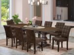 East West Furniture LAAS9-07-T25 9 Piece Table Set Consists A Wood Dining Table and 8 Black Textured Polyester Fabric Parson Dining Chairs, Distressed Jacobean - Image 3