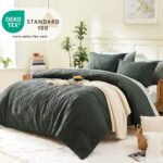 Geniospin Queen Comforter Set - 7 Pieces Dark Green Bedding Set, Botanical Textured Comforter Bed Set, All Season Lightweight Bed in a Bag with Comforter, Sheets, Pillowcases & Shams - Image 3