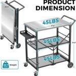 Ciokea Folding Outdoor Grill Cart with Wheels, 3-Shelf Grill Table with 27x18 in Stainless Steel Top, Rolling Pizza Oven Stand, Metal Portable Cart for BBQ Patio Camping (Black) - Image 3
