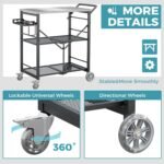 Ciokea Folding Outdoor Grill Cart with Wheels, 3-Shelf Grill Table with 27x18 in Stainless Steel Top, Rolling Pizza Oven Stand, Metal Portable Cart for BBQ Patio Camping (Black) - Image 5