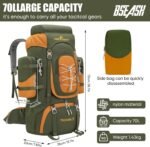 Bseash 70L (65+5) Waterproof Hiking Camping Backpack with Rain Cover, Outdoor Sport Travel Daypack for Climbing Touring (Army Green) - Image 3