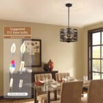 3-Light Dining Room Chandelier，12.6" Rustic Black Drum Chandeliers，Wood Grain and Vintage Light Fixture for Kitchen Entryway Living Room - Image 8