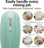 Hamilton Beach Vintage-Style 5-Speed Electric Hand Mixer, Powerful 1.3 Amp DC Motor for Effortless Mixing & Consistent Speed in Thick Ingredients, Slow Start, Beaters and Whisk, Green (62601N) - Image 3
