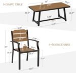 Patio Table and Chairs Set, Patio Furniture Set, 7-Piece, HDPS All-Weather Material Outdoor Dining Set, Outdoor Furniture Set with Umbrella Hole, Brown-Oil Printed - Image 4