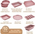 HONGBAKE Bakeware Sets, Baking Pans Set, Nonstick Oven Pan for Kitchen with Wider Grips, 10-Piece Including Rack, Cookie Sheet, Cake Pans, Loaf Pan, Muffin Pan, Pizza Pan - Pink - Image 4