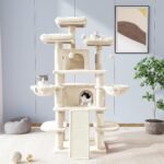 Allewie 68 Inches Cat Tree/House and Towers for Big Feline/Scratching Post/Multi-Level Large Kitty Climbing Tree with Condo/Beige - Image 3