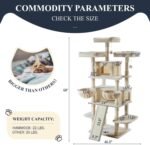 Allewie 68 Inches Cat Tree/House and Towers for Big Feline/Scratching Post/Multi-Level Large Kitty Climbing Tree with Condo/Beige - Image 6
