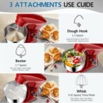 Facelle Stand Mixer, 10-Speed 6QT Kitchen Electric Mixer, Tilt-Head Food Mixer with Beater, Dough Hook, Wire Whip and Egg Separator, scraper for Most Home Cooks - Red - Image 3