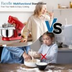 Facelle Stand Mixer, 10-Speed 6QT Kitchen Electric Mixer, Tilt-Head Food Mixer with Beater, Dough Hook, Wire Whip and Egg Separator, scraper for Most Home Cooks - Red - Image 5
