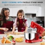 Facelle Stand Mixer, 10-Speed 6QT Kitchen Electric Mixer, Tilt-Head Food Mixer with Beater, Dough Hook, Wire Whip and Egg Separator, scraper for Most Home Cooks - Red - Image 7