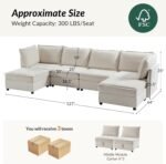HULALA HOME 127'' Modular Sectional Sofa, Oversized U Shaped Couch with Storage Ottoman, Comfy Chenille Sofa with Deep Seat, 6 Seat Convertible Couches for Living Room, Beige - Image 3