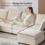 HULALA HOME 127'' Modular Sectional Sofa, Oversized U Shaped Couch with Storage Ottoman, Comfy Chenille Sofa with Deep Seat, 6 Seat Convertible Couches for Living Room, Beige - Image 7