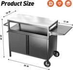 Outdoor Grill Table with Storage, Movable Outdoor Grill Cart, Stainless-Steel Tabletop Outdoor Kitchen Island, Patio Kitchen Island BBQ Cart with Wheels for Home BBQ Backyard Party - Image 3