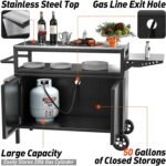 Outdoor Grill Table with Storage, Movable Outdoor Grill Cart, Stainless-Steel Tabletop Outdoor Kitchen Island, Patio Kitchen Island BBQ Cart with Wheels for Home BBQ Backyard Party - Image 4