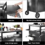 Outdoor Grill Table with Storage, Movable Outdoor Grill Cart, Stainless-Steel Tabletop Outdoor Kitchen Island, Patio Kitchen Island BBQ Cart with Wheels for Home BBQ Backyard Party - Image 5