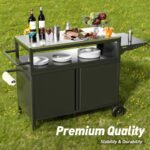 Outdoor Grill Table with Storage, Movable Outdoor Grill Cart, Stainless-Steel Tabletop Outdoor Kitchen Island, Patio Kitchen Island BBQ Cart with Wheels for Home BBQ Backyard Party - Image 6