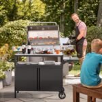 Outdoor Grill Table with Storage, Movable Outdoor Grill Cart, Stainless-Steel Tabletop Outdoor Kitchen Island, Patio Kitchen Island BBQ Cart with Wheels for Home BBQ Backyard Party - Image 7