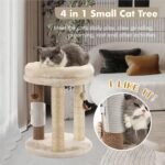 MECOOL 4in1 Small Cat Tree,Scratching Post with Tower Soft Bed, Sisal Carpet Jute Posts with Three Hanging Ball Toys and Massage Brush for Indoor Cats and Kittens - Image 3
