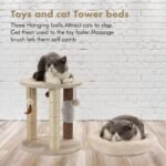 MECOOL 4in1 Small Cat Tree,Scratching Post with Tower Soft Bed, Sisal Carpet Jute Posts with Three Hanging Ball Toys and Massage Brush for Indoor Cats and Kittens - Image 8