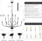 12-Lights Black Farmhouse Chandelier for Dining Room, 34 Inch Large Chandeliers for High Ceilings Foyer Modern Pendant Light Fixture for Living Room Entryway Hallway Kitchen Island E12 - Image 4