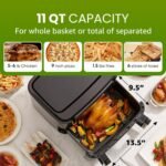 Elite Gourmet EAF1055D Dual Zone Air Fryer Oven, 11QT. Capacity with Divider, Sync Finish, Dishwasher Safe Basket, 10 Preset Functions, 1600-Watts, with Recipe Booklet, Black - Image 4