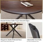 45.3'' Walnut Round Dining Table Set for 4, Mid Century Modern Small Coffee Set for Dining Room Kitchen Apartment (Dark Walnut Table + 4 White Chairs) - Image 4