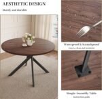 45.3'' Walnut Round Dining Table Set for 4, Mid Century Modern Small Coffee Set for Dining Room Kitchen Apartment (Dark Walnut Table + 4 White Chairs) - Image 5