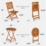 Best Choice Products 3-Piece Acacia Wood Bistro Set, Folding Patio Furniture for Backyard, Balcony, Deck w/ 2 Chairs, Round Coffee Table, Teak Finish - Natural - Image 3