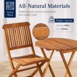 Best Choice Products 3-Piece Acacia Wood Bistro Set, Folding Patio Furniture for Backyard, Balcony, Deck w/ 2 Chairs, Round Coffee Table, Teak Finish - Natural - Image 5