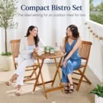 Best Choice Products 3-Piece Acacia Wood Bistro Set, Folding Patio Furniture for Backyard, Balcony, Deck w/ 2 Chairs, Round Coffee Table, Teak Finish - Natural - Image 7
