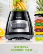 GDOR Blender, 52 Oz Glass Jar, Multi-Function Kitchen Blender & Grinder Combo, 9 Functions for Shakes, Puree, Crush Ice, and Chop, Max 700W, Self Cleaning - Image 5