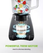 GDOR Blender, 52 Oz Glass Jar, Multi-Function Kitchen Blender & Grinder Combo, 9 Functions for Shakes, Puree, Crush Ice, and Chop, Max 700W, Self Cleaning - Image 6