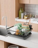 Kitsure Dish Drying Rack for Kitchen Counter, Stainless Steel Sink Organization and Storage Essentials with Cutlery Holder, Home and Appartment Decor, 12''W x 15.5''L, Black - Image 3