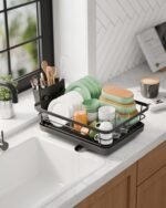 Kitsure Dish Drying Rack for Kitchen Counter, Stainless Steel Sink Organization and Storage Essentials with Cutlery Holder, Home and Appartment Decor, 12''W x 15.5''L, Black - Image 4