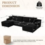 134 Inch Modular Sectional Sleeper Sofa, Boneless Cloud Couch for Living Room, U Shaped 5 Seat Sofa with 2 Storage Pockets& 2 Cup Holders, Free Combination, No Assembly Required (Black) - Image 3