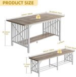 DWVO 3-Piece Dining Table Set for 4-6 People, 63" Dining Room Table with 2 Benches, Industrial Rectangular Dining Room Table Set with Storage for Kitchen, Dining Room, Washed Grey - Image 3