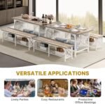 DWVO 3-Piece Dining Table Set for 4-6 People, 63" Dining Room Table with 2 Benches, Industrial Rectangular Dining Room Table Set with Storage for Kitchen, Dining Room, Washed Grey - Image 4