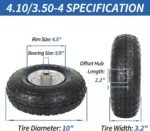 4.10/3.50-4 Pneumatic Tire, 10" Tire and Wheel, 2 Pack, with 2.2" Offset Hub, 5/8" Axle Bore Hole, Sealed Bearings, for Hand Truck Trolley Dolly Cart - Image 3