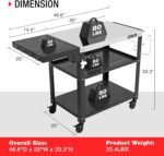 46.6" L x 20" W Three-Shelf Outdoor Grill Table, 4 Swivel Casters with Brake, Movable Outdoor Prep Table with Foldable Side Table, Stainless Steel Pizza Oven Table, BBQ Grilling Table - Image 3