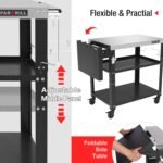 46.6" L x 20" W Three-Shelf Outdoor Grill Table, 4 Swivel Casters with Brake, Movable Outdoor Prep Table with Foldable Side Table, Stainless Steel Pizza Oven Table, BBQ Grilling Table - Image 5