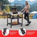 46.6" L x 20" W Three-Shelf Outdoor Grill Table, 4 Swivel Casters with Brake, Movable Outdoor Prep Table with Foldable Side Table, Stainless Steel Pizza Oven Table, BBQ Grilling Table - Image 6