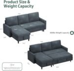 Shintenchi Sofa Couch, Pullout Sofa Bed,2 in 1 Pull Out Couch Bed with Storage Chaise for Living Room,Sleeper Sofa Couches Linen Sectional Sofa - Image 3